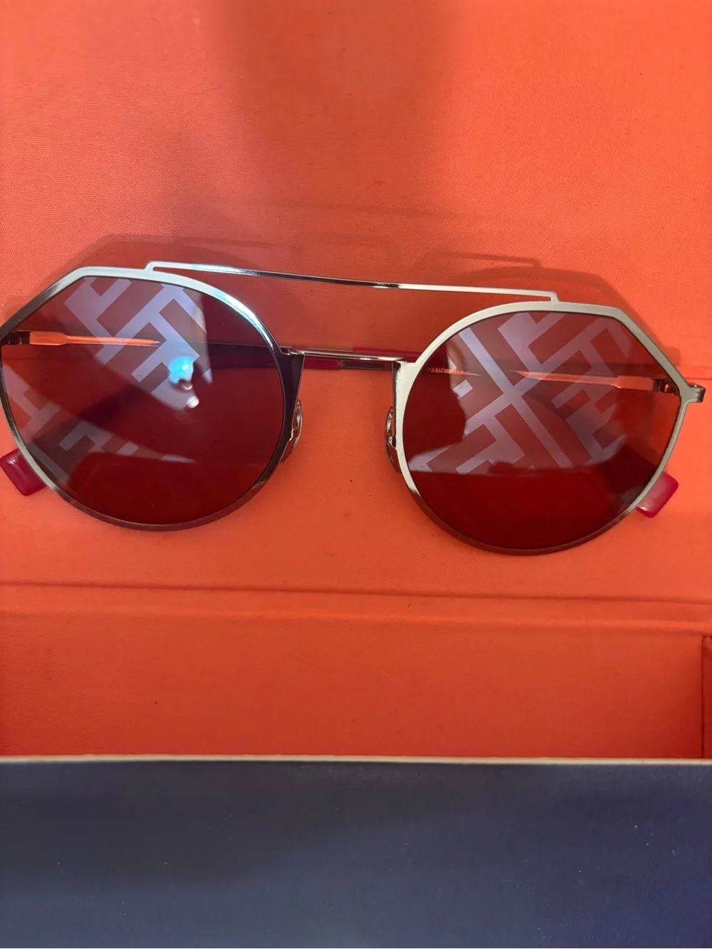 Fendi Red Patterned Lens Sunglasses with Silver Frame